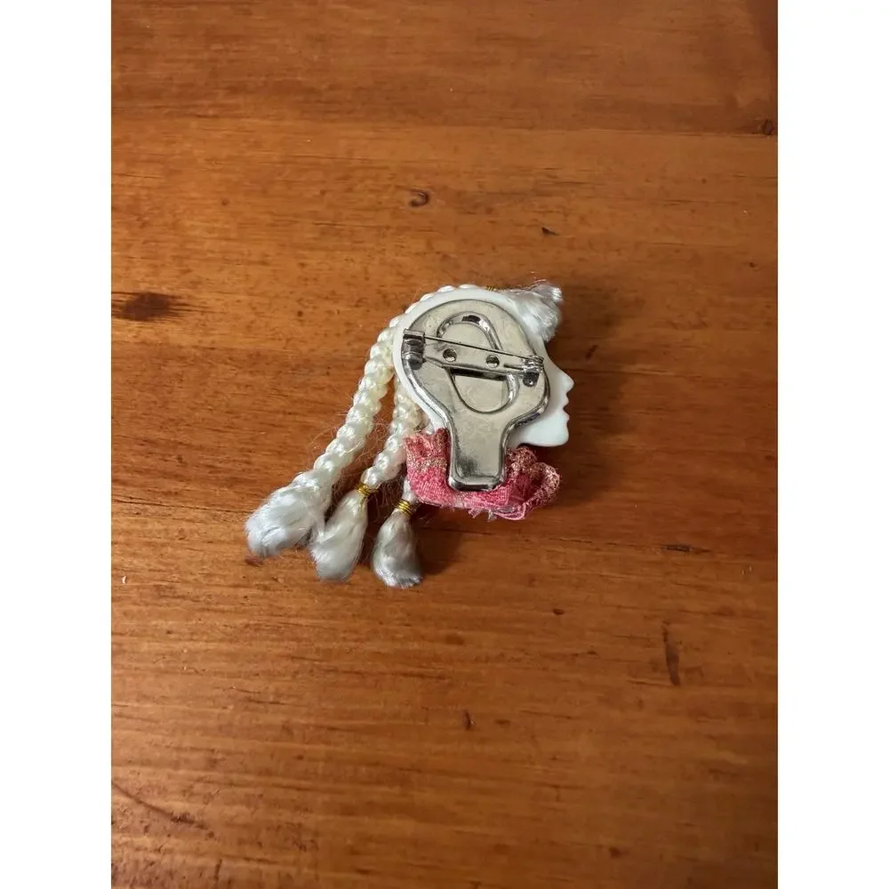 Vintage Sculpted Lady Face Profile Brooch Pin Porcelain Style Collectible